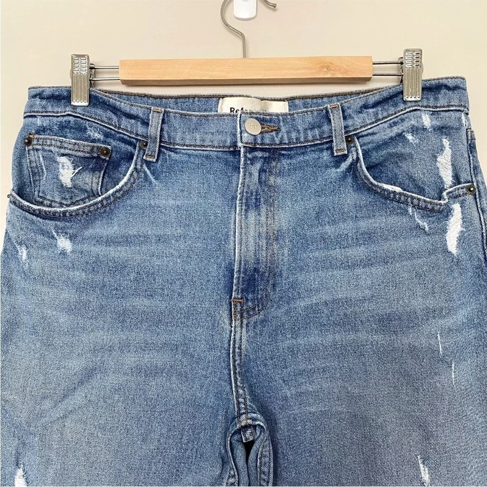 Reformation Cropped Flood Jeans Distressed Raw Hem in Olympic Wash Sz 30 - Picture 6 of 16